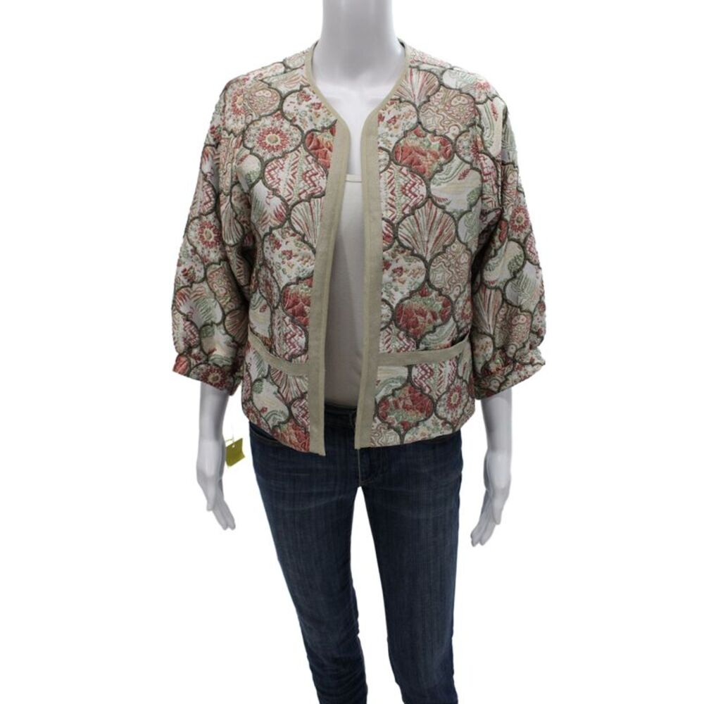 Summum Womens Quilted Geometric Multicolor Jacket Size 34